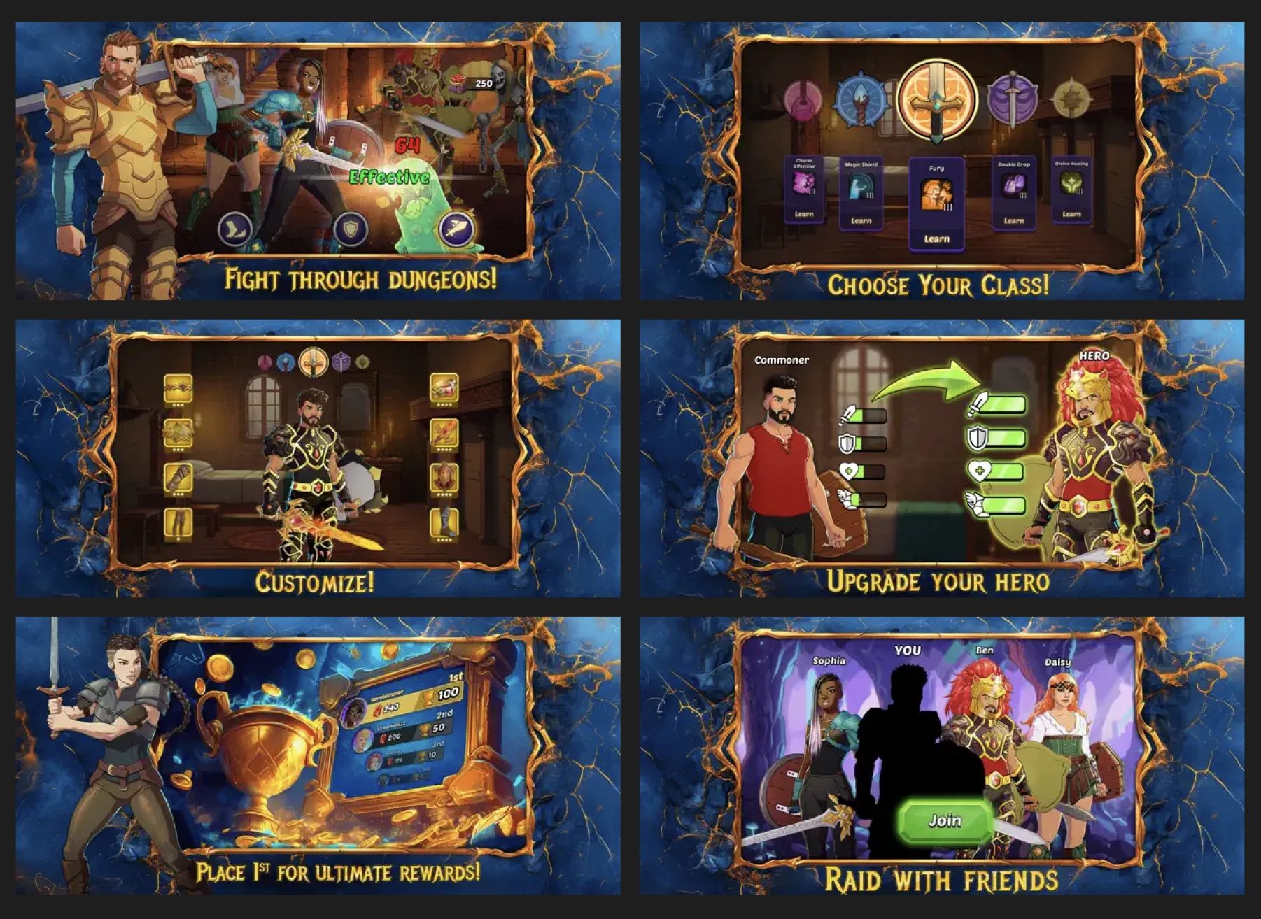 Previous winning Heroes of Fortune landscape Google Play screenshot set